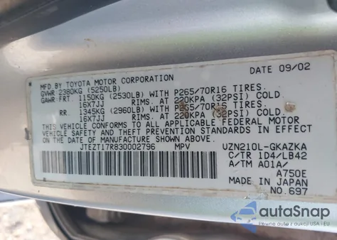 2003 Toyota 4Runner Limited V8 from USA, damaged, VIN JTEZT17R830002796